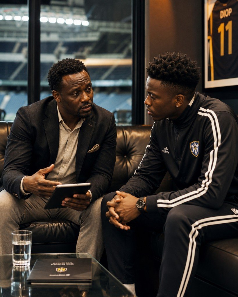 Coach et athlète africain en discussion stratégique