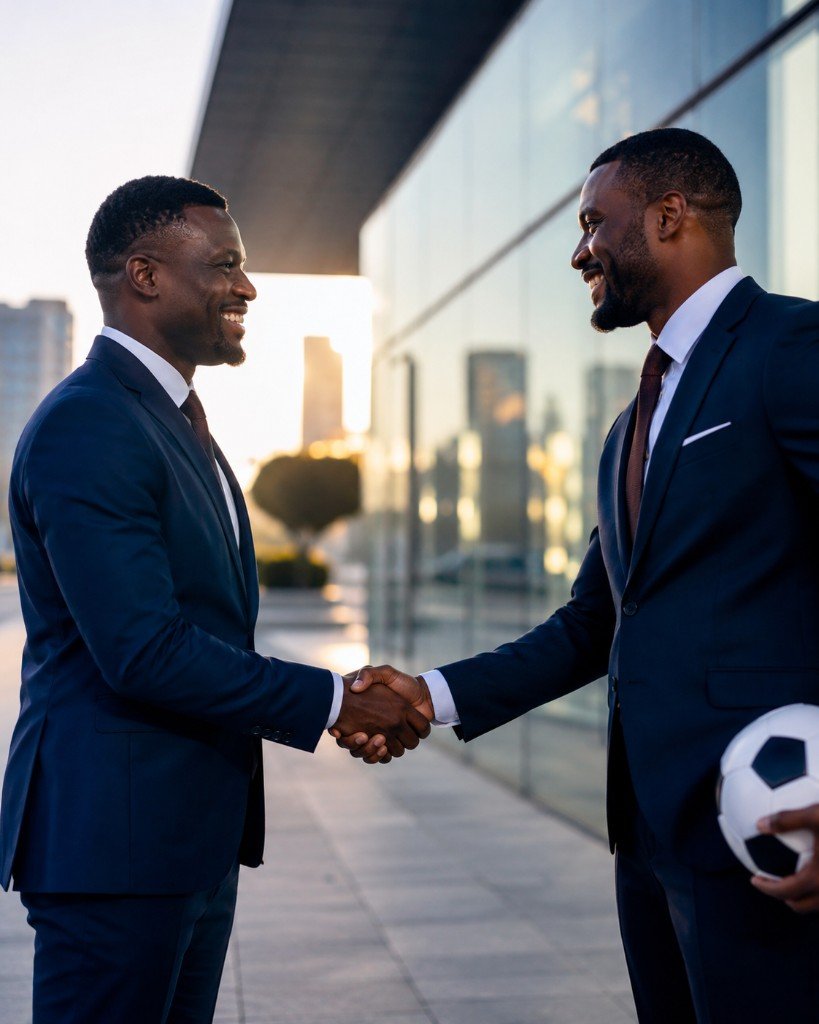 Poignée de main entre dirigeants sportifs et partenaires business